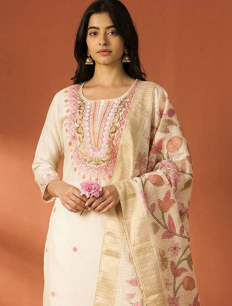 Women Ethnic Motifs Embroidered Regular Thread Work Kurta with Trousers & With Dupatta