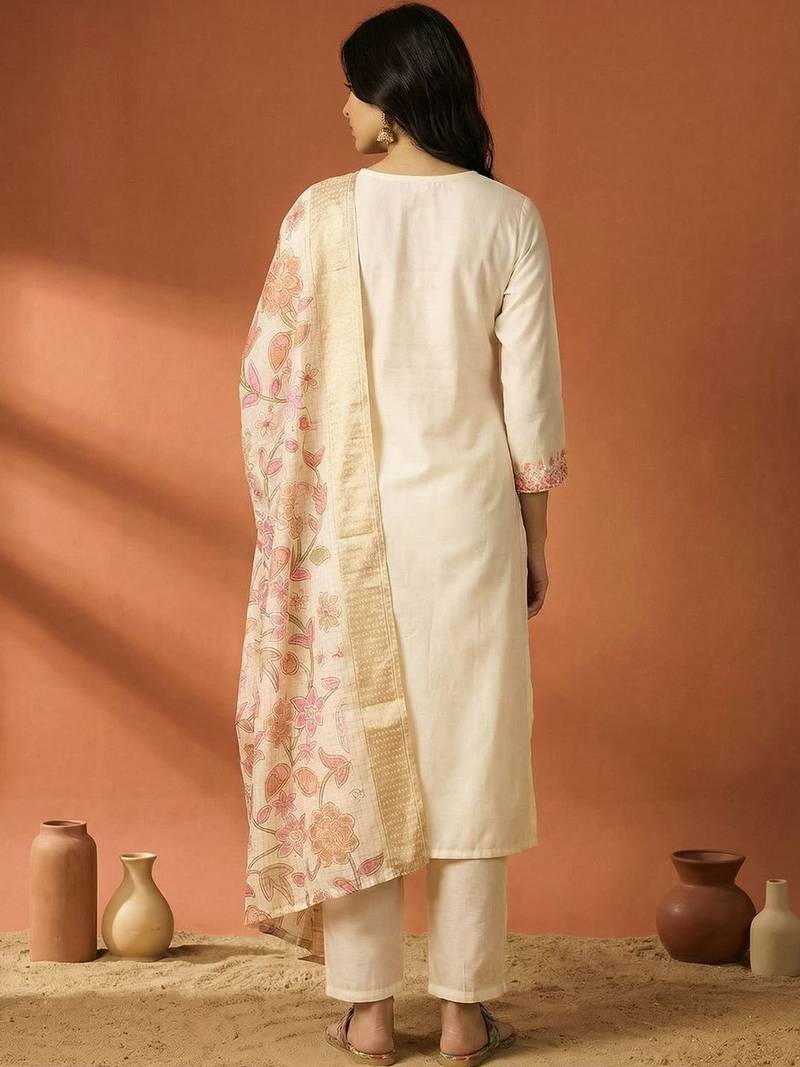 Women Ethnic Motifs Embroidered Regular Thread Work Kurta with Trousers & With Dupatta