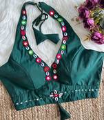 Green roman silk blend real mirror work blouse