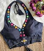 Black roman silk blend real mirror work blouse
