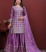 Lavender silk embroidered sharara suit set with dupatta