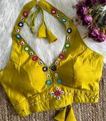 Yellow roman silk blend real mirror work blouse