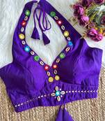 Purple roman silk blend real mirror work blouse