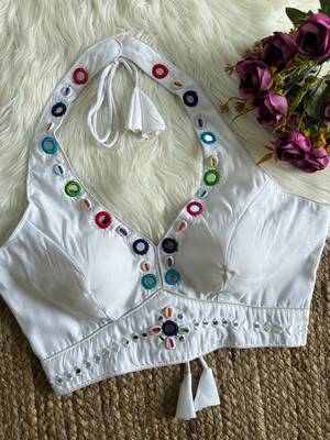 White roman silk blend real mirror work blouse 2