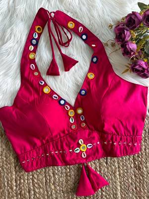 Rani pink roman silk blend real mirror work blouse 1