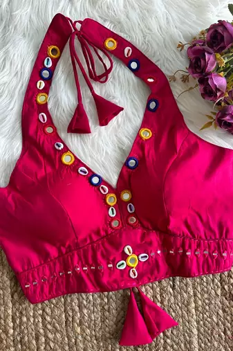 Rani pink roman silk blend real mirror work blouse