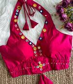 Rani pink roman silk blend real mirror work blouse