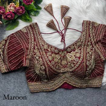 Maroon pure italian apple cut jari cording sequins work blouse 1