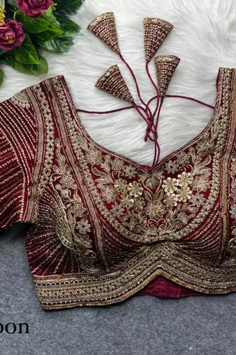 Maroon pure italian apple cut jari cording sequins work blouse