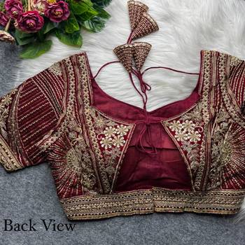 Maroon pure italian apple cut jari cording sequins work blouse 3