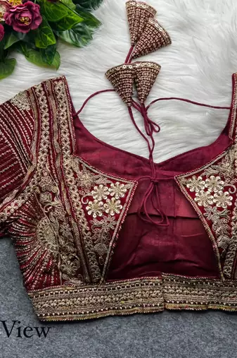 Maroon pure italian apple cut jari cording sequins work blouse