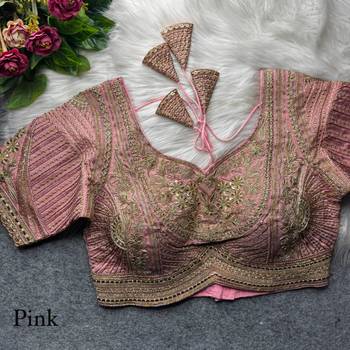 Pink pure italian apple cut jari cording sequins work blouse 1