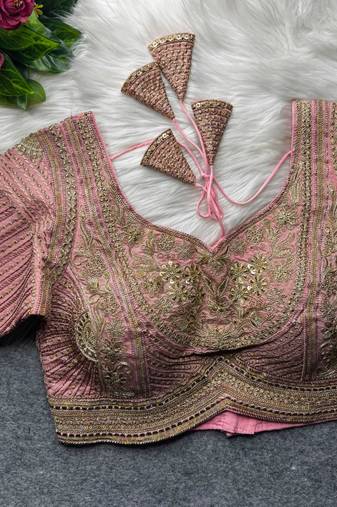 Pink pure italian apple cut jari cording sequins work blouse