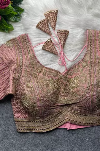 Pink pure italian apple cut jari cording sequins work blouse