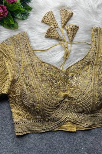 Gold pure italian apple cut jari cording sequins work blouse