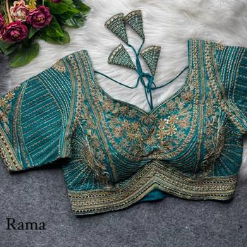 Teal green pure italian apple cut jari cording sequins work blouse 1