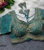 Teal green pure italian apple cut jari cording sequins work blouse