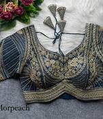 Teal blue pure italian apple cut jari cording sequins work blouse