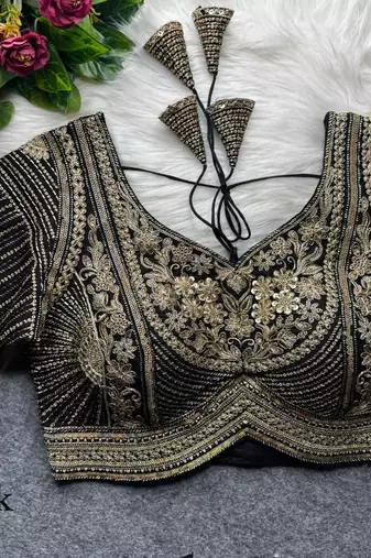 Black pure italian apple cut jari cording sequins work blouse