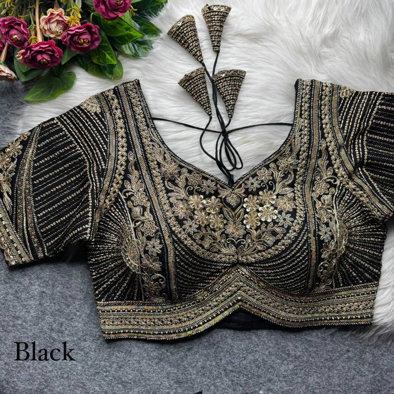 Black pure italian apple cut jari cording sequins work blouse