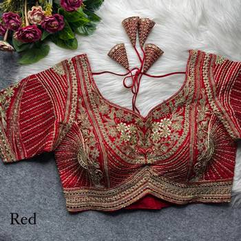 Red pure italian apple cut jari cording sequins work blouse 1