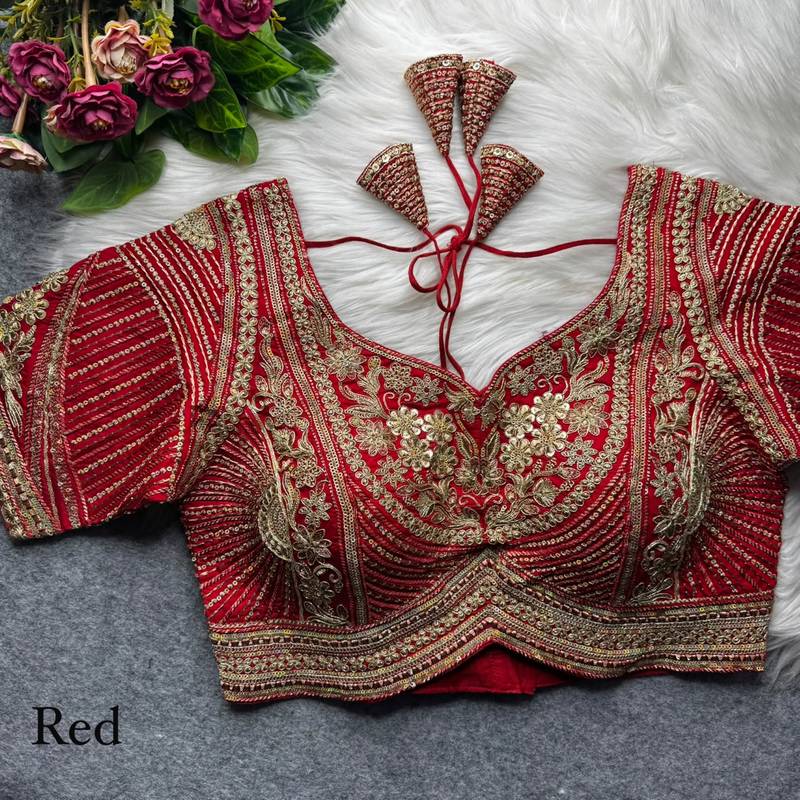 Red pure italian apple cut jari cording sequins work blouse