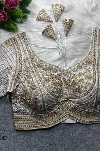 White pure italian apple cut jari cording sequins work blouse
