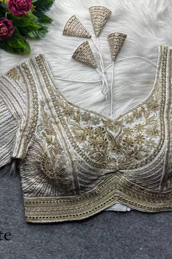 White pure italian apple cut jari cording sequins work blouse