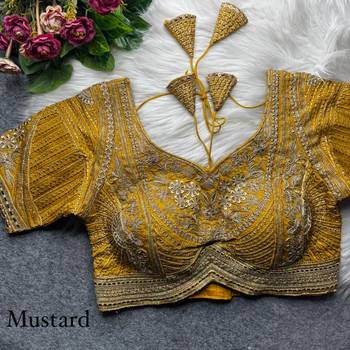 Mustard pure italian apple cut jari cording sequins work blouse 1