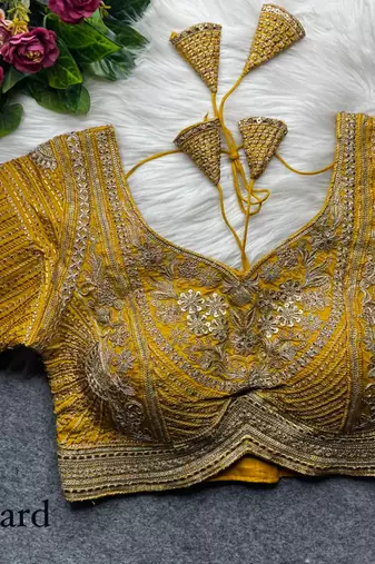 Mustard pure italian apple cut jari cording sequins work blouse