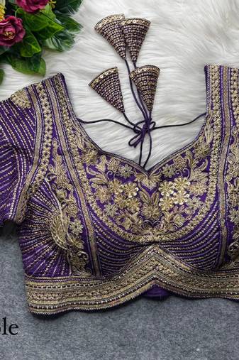 Purple pure italian apple cut jari cording sequins work blouse
