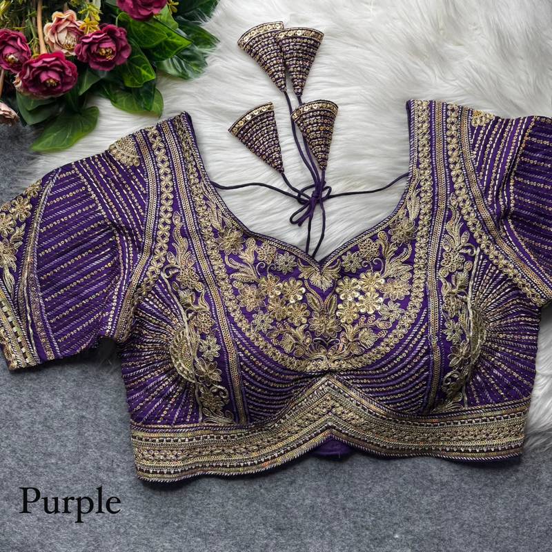 Purple pure italian apple cut jari cording sequins work blouse