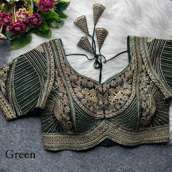 Green pure italian apple cut jari cording sequins work blouse 1