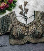 Green pure italian apple cut jari cording sequins work blouse