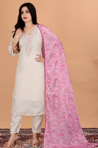 Embroidered Silk Straight Kurta Pant and Dupatta Set