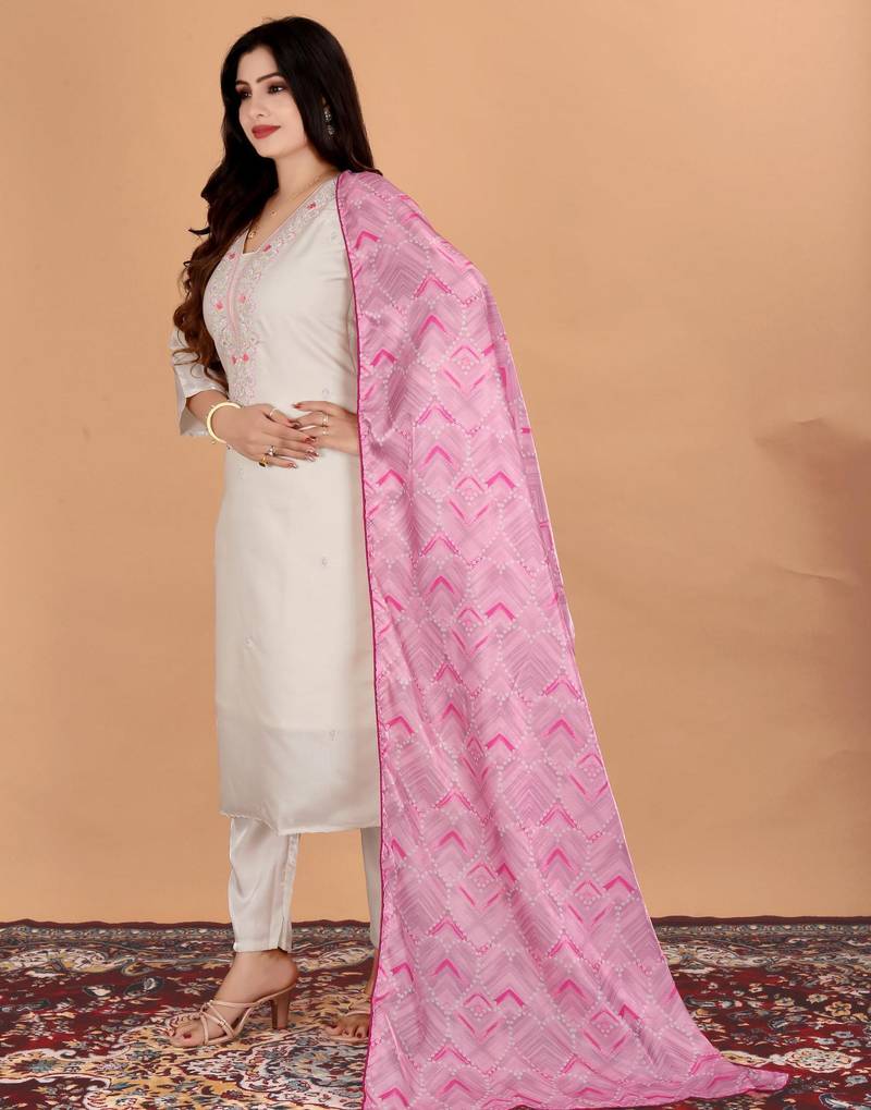 Embroidered Silk Straight Kurta Pant and Dupatta Set