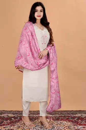 Embroidered Silk Straight Kurta Pant and Dupatta Set