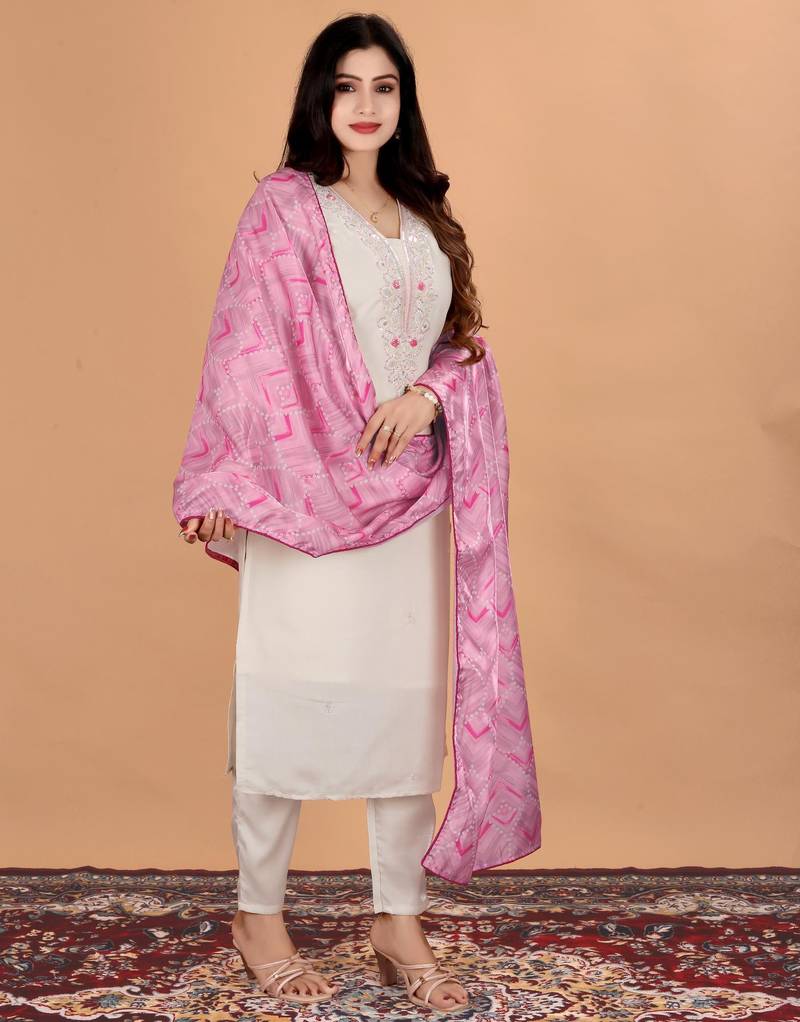 Embroidered Silk Straight Kurta Pant and Dupatta Set