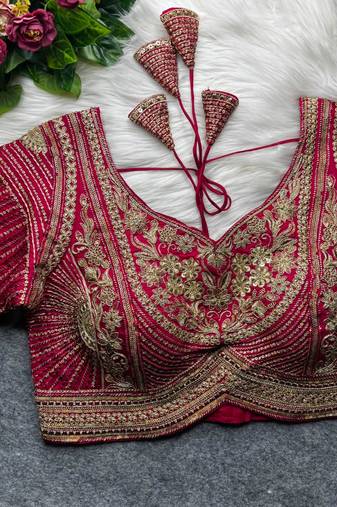 Rani pink pure italian apple cut jari cording sequins work blouse