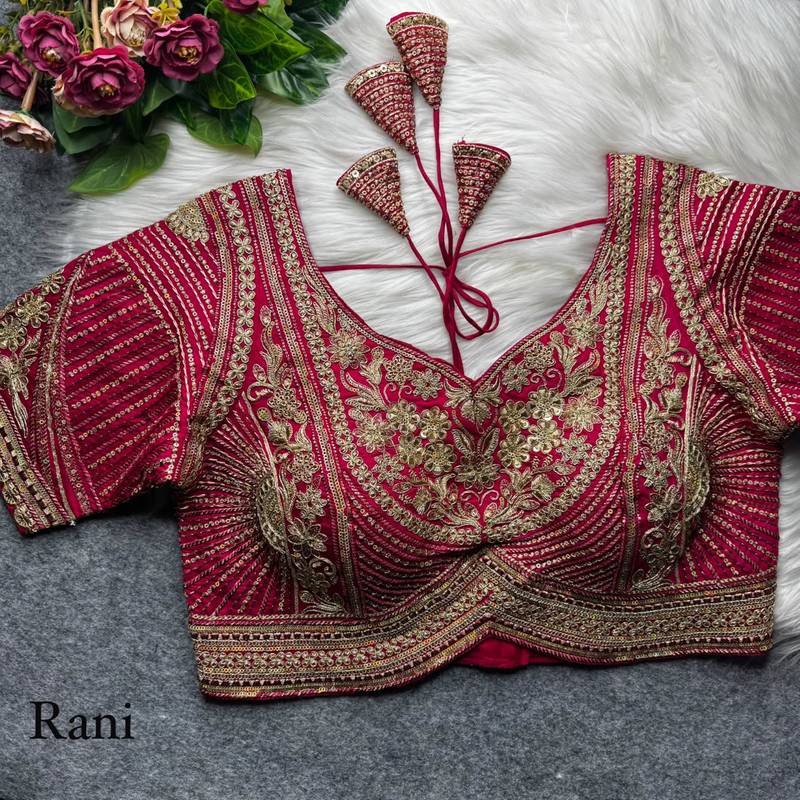 Rani pink pure italian apple cut jari cording sequins work blouse