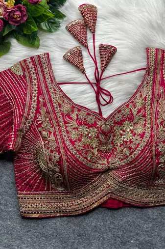 Rani pink pure italian apple cut jari cording sequins work blouse