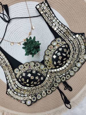 Black cotton heavy mirror & thread work blouse 1