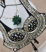 Black cotton heavy mirror & thread work blouse