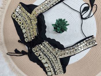 Black cotton heavy mirror & thread work blouse 2