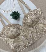 Gold cotton aari hand embroidery floral blouse