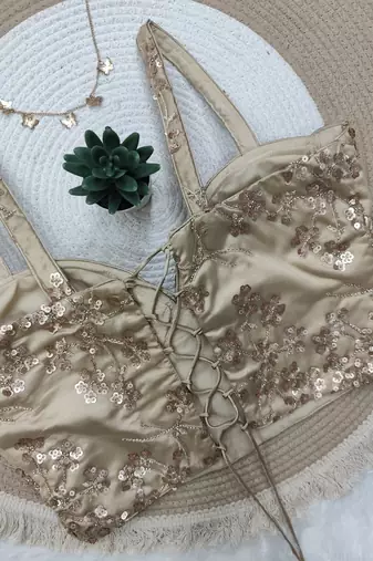 Gold cotton aari hand embroidery floral blouse