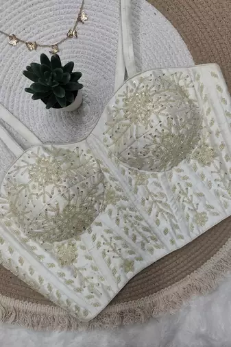 White cotton moti handwork blouse