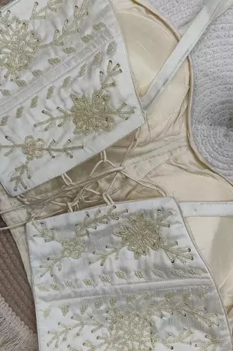 White cotton moti handwork blouse