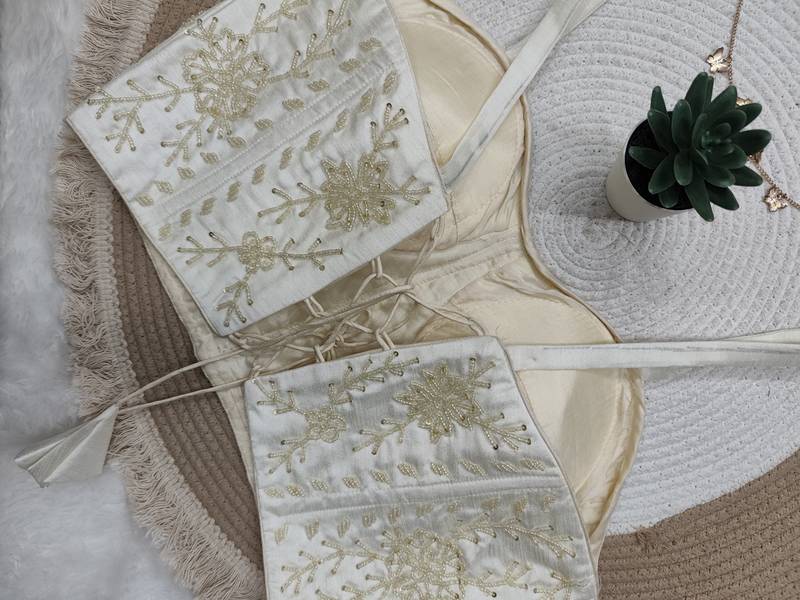 White cotton moti handwork blouse