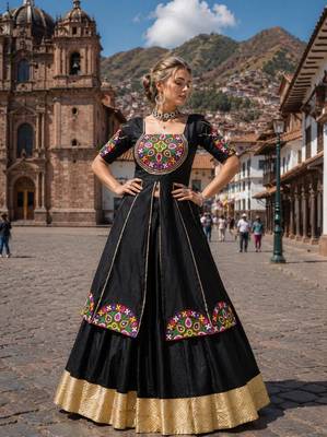 Black Cotton Navratri Lehenga Choli With Gota Patti & Gamthi Work  - free size 1